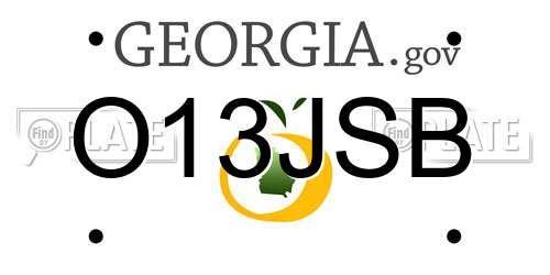 O13JSB Georgia License Plate