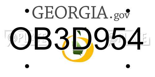 OB3D954 Georgia License Plate
