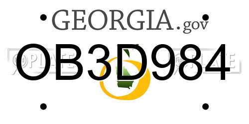 OB3D984 Georgia License Plate