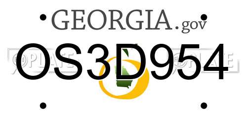 OS3D954 Georgia License Plate