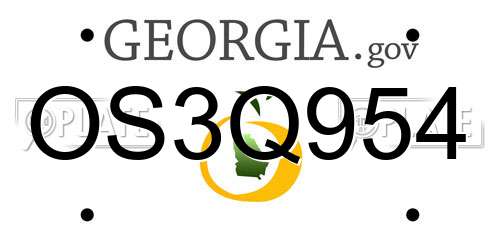 OS3Q954 Georgia License Plate