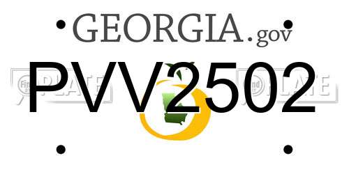 PVV2502 Georgia License Plate