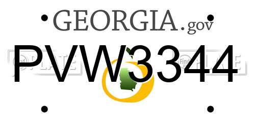 PVW3344 Georgia License Plate