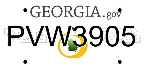 PVW3905 Georgia License Plate