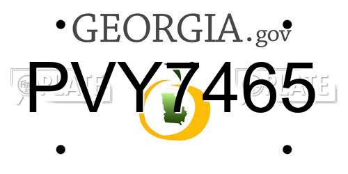 PVY7465 Georgia License Plate
