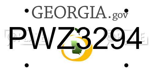 PWZ3294 Georgia License Plate
