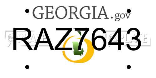 RAZ7643 Georgia License Plate