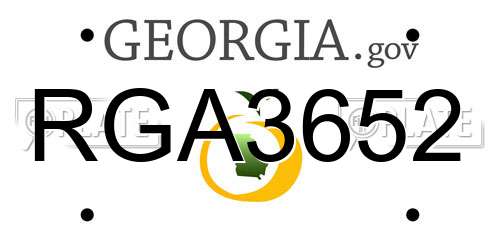 RGA3652 Georgia License Plate