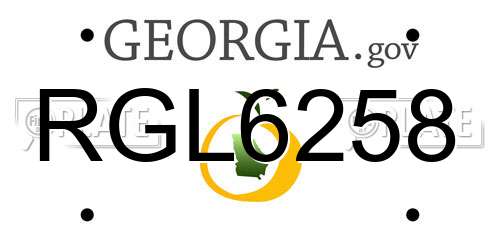 RGL6258 Georgia License Plate