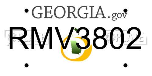 RMV3802 Georgia License Plate
