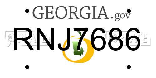 RNJ7686 Georgia License Plate