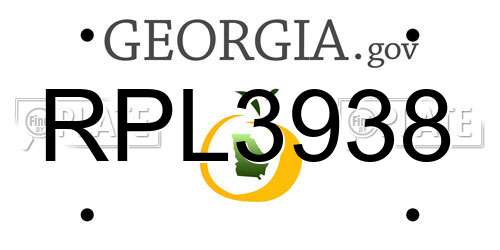 RPL3938 Georgia License Plate