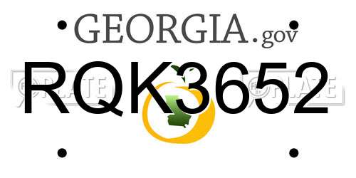 RQK3652 Georgia License Plate