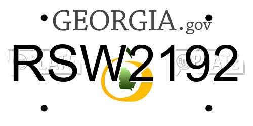 RSW2192 Georgia License Plate