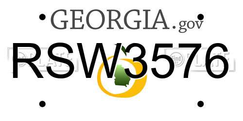 RSW3576 Georgia License Plate