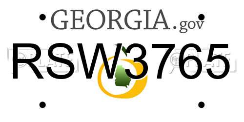 RSW3765 Georgia License Plate