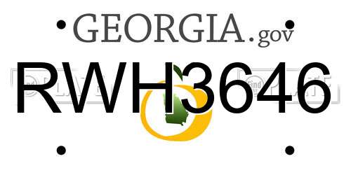 RWH3646 Georgia License Plate