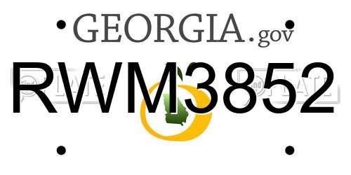 RWM3852 Georgia License Plate