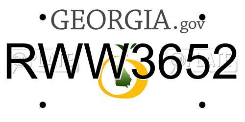 RWW3652 Georgia License Plate