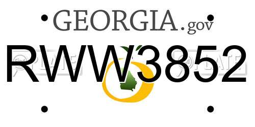 RWW3852 Georgia License Plate