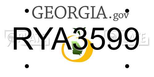 RYA3599 Georgia License Plate