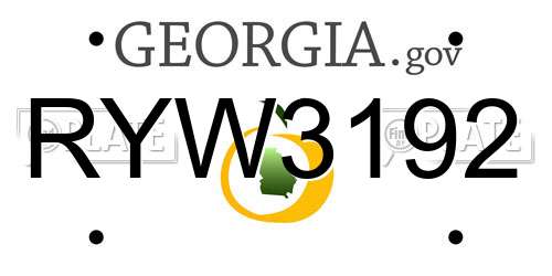 RYW3192 Georgia License Plate