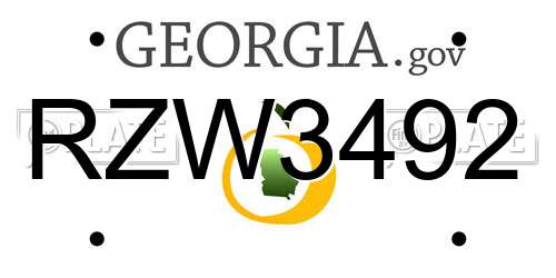 RZW3492 Georgia License Plate