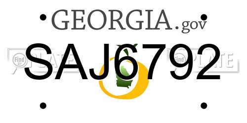 SAJ6792 Georgia License Plate