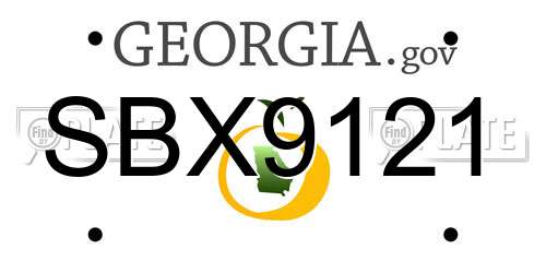 SBX9121 Georgia License Plate