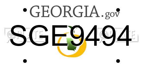 SGE9494 Georgia License Plate