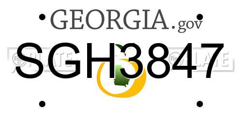 SGH3847 Georgia License Plate