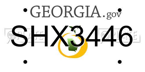 SHX3446 Georgia License Plate