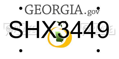 SHX3449 Georgia License Plate