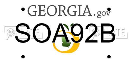 SOA92B Georgia License Plate