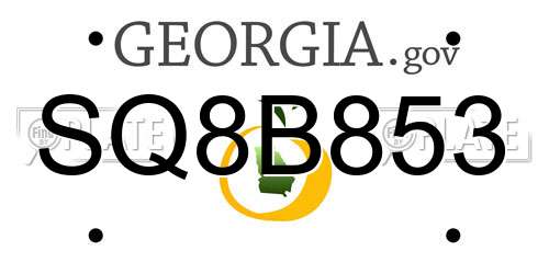 SQ8B853 Georgia License Plate