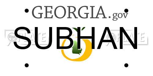 SUBHAN Georgia License Plate