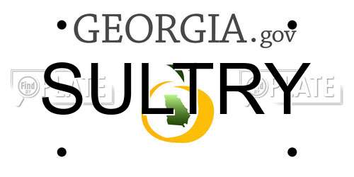 SULTRY Georgia License Plate