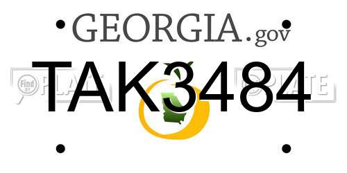 TAK3484 Georgia License Plate