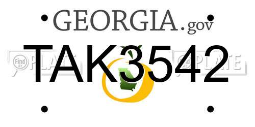 TAK3542 Georgia License Plate