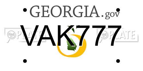 VAK777 Georgia License Plate
