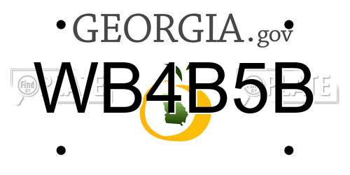 WB4B5B Georgia License Plate