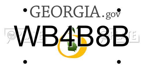 WB4B8B Georgia License Plate