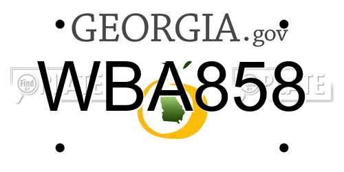 WBA858 Georgia License Plate