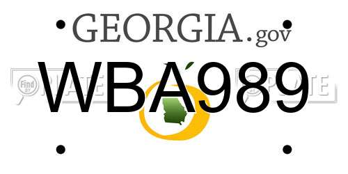 WBA989 Georgia License Plate