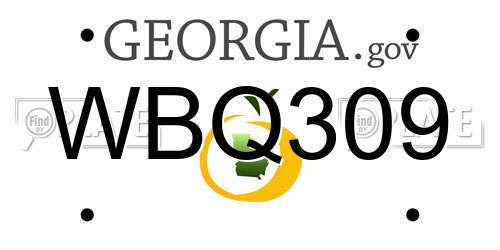 WBQ309 Georgia License Plate