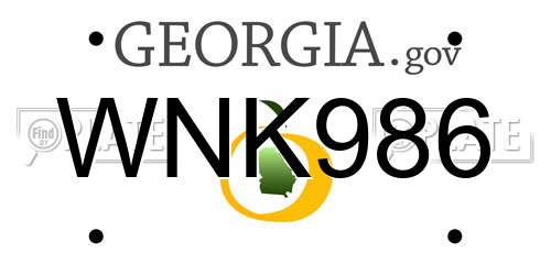 WNK986 Georgia License Plate