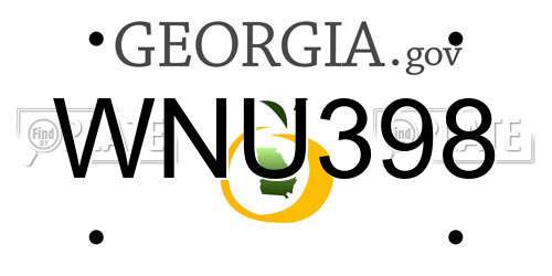 WNU398 Georgia License Plate