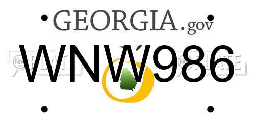 WNW986 Georgia License Plate