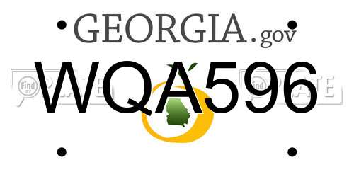 WQA596 Georgia License Plate