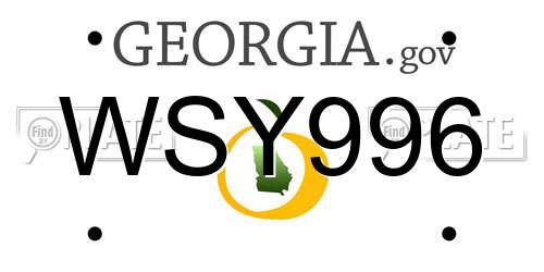 WSY996 Georgia License Plate